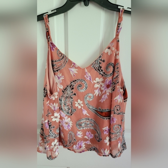 how very loved Tops - How Very Loved Pink Velour Floral Lined Spaghetti Strap Tank Top Size Medium